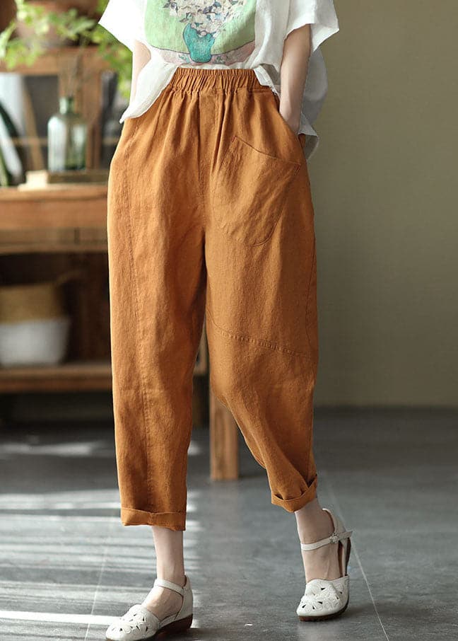 Women Caramel High Waist Solid Color Linen Harem Pants Summer GK-CPTS220804