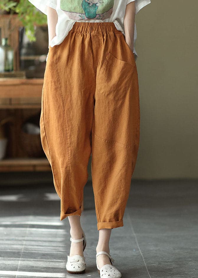 Women Caramel High Waist Solid Color Linen Harem Pants Summer GK-CPTS220804