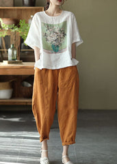 Women Caramel High Waist Solid Color Linen Harem Pants Summer GK-CPTS220804