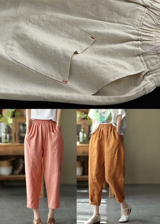 Women Caramel High Waist Solid Color Linen Harem Pants Summer GK-CPTS220804