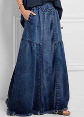 Women Distressed Solid Color Elastic Waist Loose Denim Skirt With Pocket BG-SKTS210831