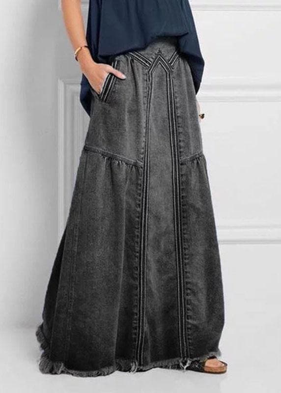 Women Distressed Solid Color Elastic Waist Loose Denim Skirt With Pocket BG-SKTS210831