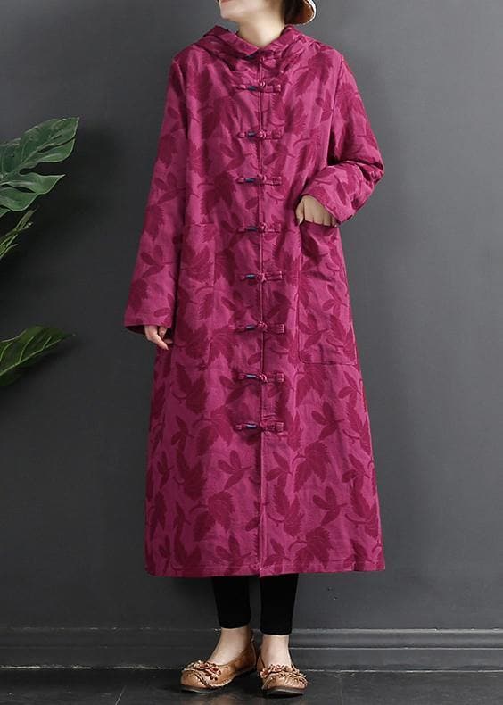 Women Hooded Chinese Button Rose Jacquard Robes Dress TCT210305