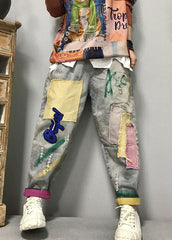 Women Light Blue fashion patch applique denim Pants Spring NZ-LPTS220105