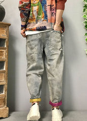 Women Light Blue fashion patch applique denim Pants Spring NZ-LPTS220105