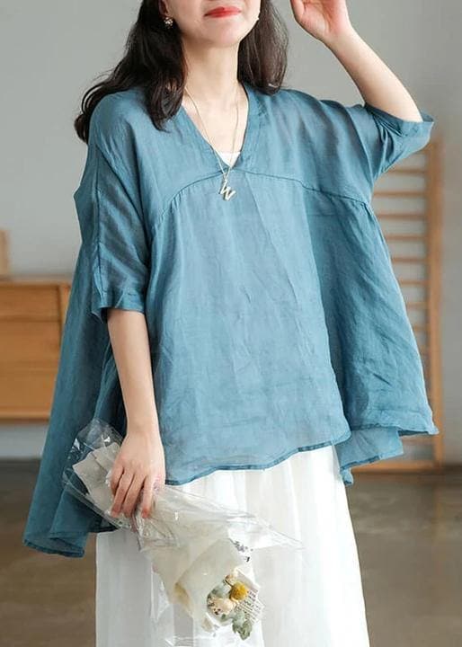 Women Orange Ramie Lace-up Pure Color Irregular Casual T-shirt GK-HTP210709