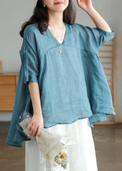 Women Orange Ramie Lace-up Pure Color Irregular Casual T-shirt GK-HTP210709