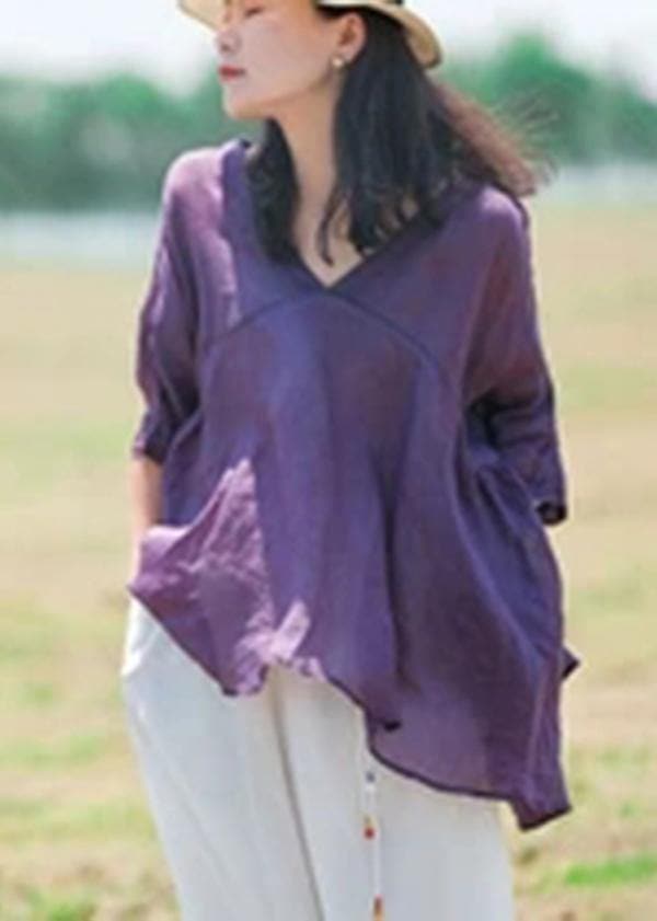 Women Orange Ramie Lace-up Pure Color Irregular Casual T-shirt GK-HTP210709