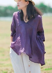 Women Orange Ramie Lace-up Pure Color Irregular Casual T-shirt GK-HTP210709