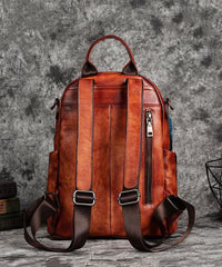Women Red Brown Embossing Paitings Calf Leather Backpack Bag BGS211230