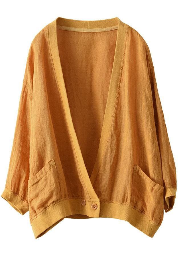 Women Yellow Patchwork Pockets Fall Button Long Sleeve Shirt Tops GK-LTP210810