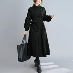 Women black Fashion coats Sewing lapel Button Down coats TCT201123
