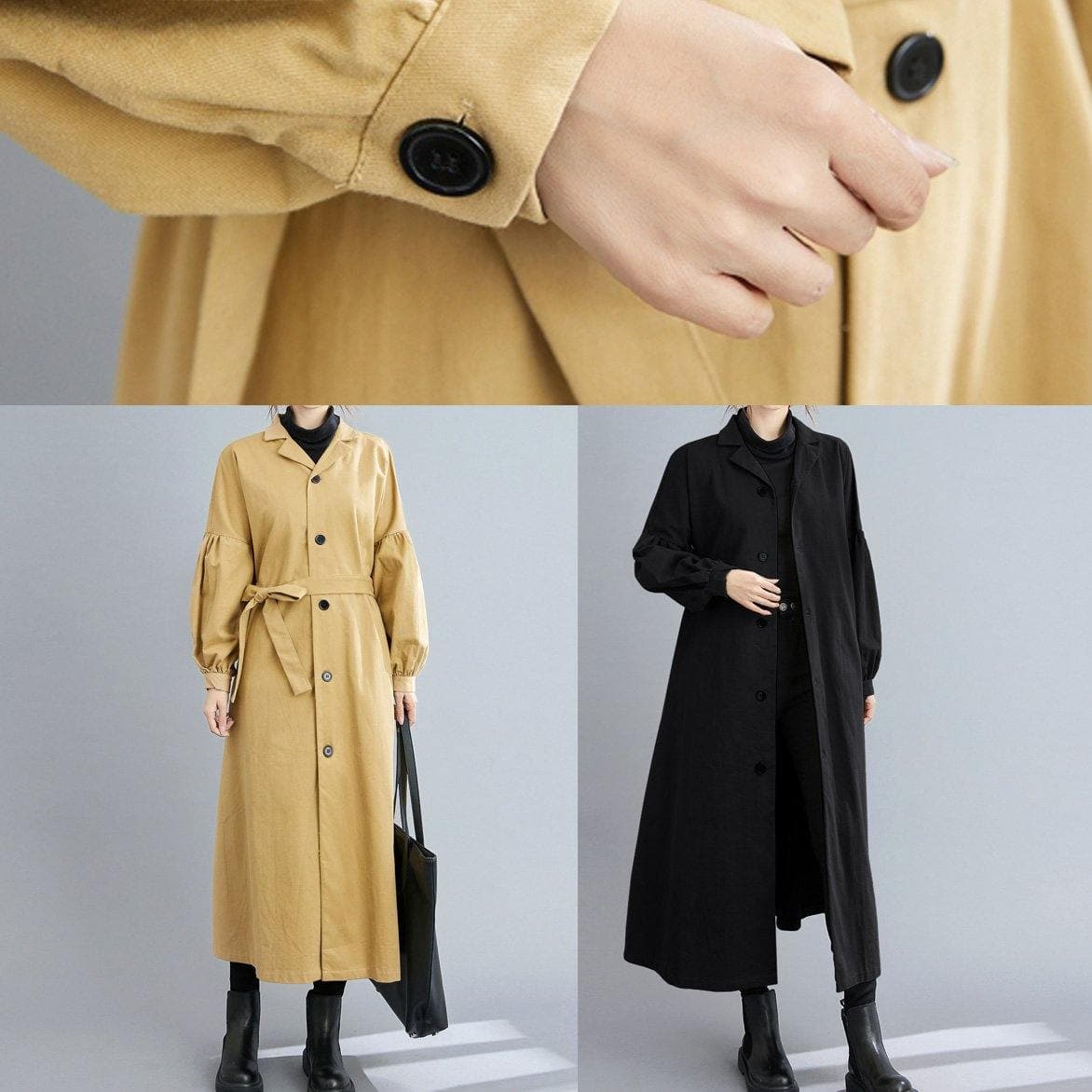 Women black Fashion coats Sewing lapel Button Down coats TCT201123