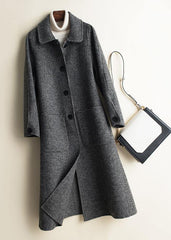 Women black plaid Fine tunic Woolen CoatsWork Peter pan Collar Button Down women Woolen Coats TCT200915