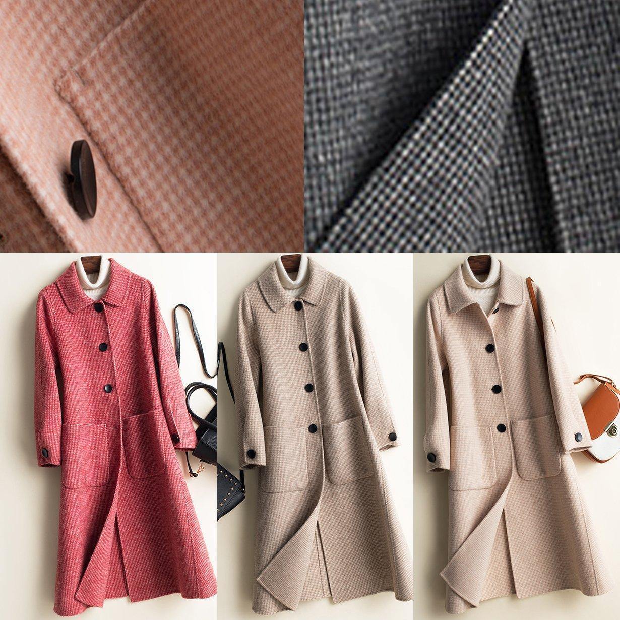 Women black plaid Fine tunic Woolen CoatsWork Peter pan Collar Button Down women Woolen Coats TCT200915