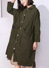 Women drawstring fine spring clothes dark green baggy women coats TCT200111