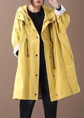 Women hooded drawstring pockets fine clothes For Women yellow loose jackets WG-TCT191018