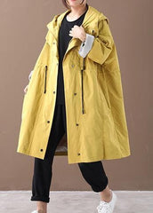 Women hooded drawstring pockets fine clothes For Women yellow loose jackets WG-TCT191018