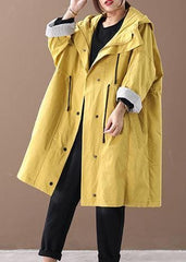 Women hooded drawstring pockets fine clothes For Women yellow loose jackets WG-TCT191018
