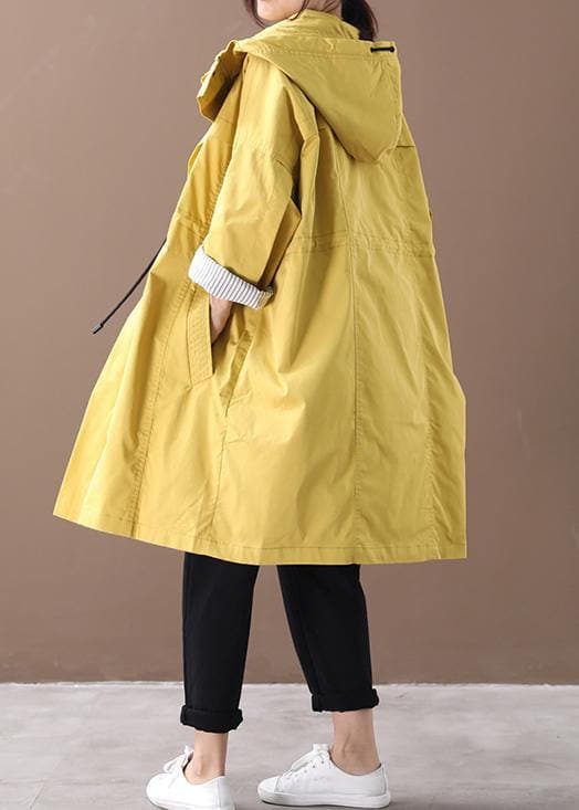 Women hooded drawstring pockets fine clothes For Women yellow loose jackets WG-TCT191018