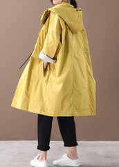 Women hooded drawstring pockets fine clothes For Women yellow loose jackets WG-TCT191018