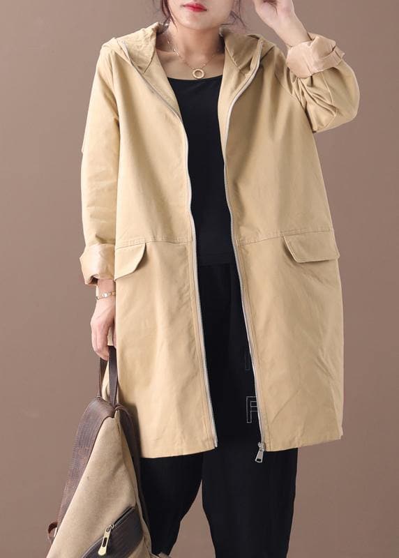 Women khaki Fashion trench coat Work hooded zippered fall coat WG-TCT191018