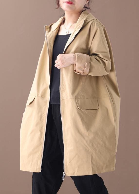 Women khaki Fashion trench coat Work hooded zippered fall coat WG-TCT191018