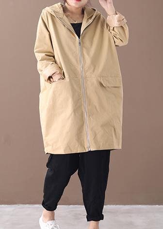 Women khaki Fashion trench coat Work hooded zippered fall coat WG-TCT191018