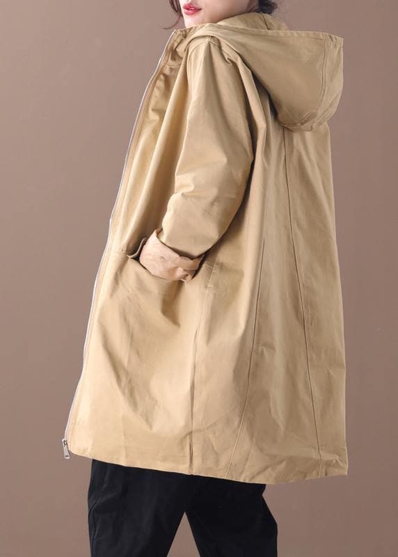 Women khaki Fashion trench coat Work hooded zippered fall coat WG-TCT191018