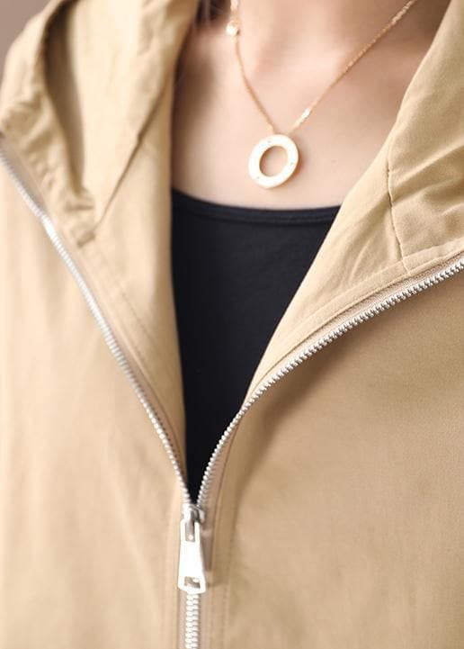Women khaki Fashion trench coat Work hooded zippered fall coat WG-TCT191018