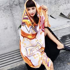 Women orange print Vintage Soolinen Seaside Vacation Printed Tassel Sunscreen Scarf SCF200801