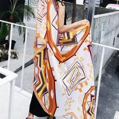 Women orange print Vintage Soolinen Seaside Vacation Printed Tassel Sunscreen Scarf SCF200801