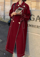 Women red Fashion maxi coat Fabrics double breast winter outwears TCT191106