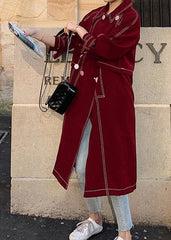 Women red Fashion maxi coat Fabrics double breast winter outwears TCT191106