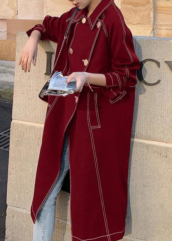 Women red Fashion maxi coat Fabrics double breast winter outwears TCT191106