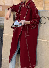 Women red Fashion maxi coat Fabrics double breast winter outwears TCT191106