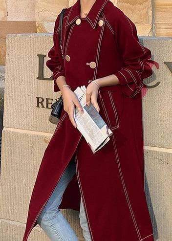 Women red Fashion maxi coat Fabrics double breast winter outwears TCT191106