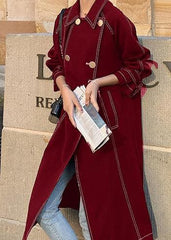 Women red Fashion maxi coat Fabrics double breast winter outwears TCT191106