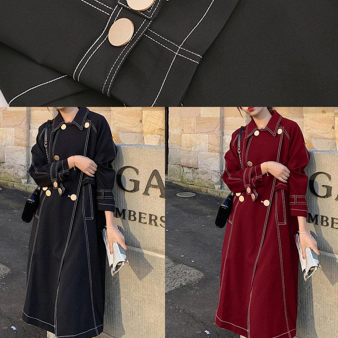 Women red Fashion maxi coat Fabrics double breast winter outwears TCT191106