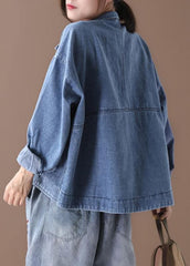 Women stand collar fine casual coats denim blue coats WG-CTS191018