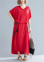Women v neck pockets cotton linen summer Soft Surroundings Work red Dress SDL200425
