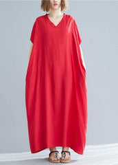 Women v neck pockets cotton linen summer Soft Surroundings Work red Dress SDL200425