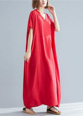 Women v neck pockets cotton linen summer Soft Surroundings Work red Dress SDL200425