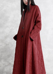 Women v neck pockets fine fall clothes red Art outwear TCT201110