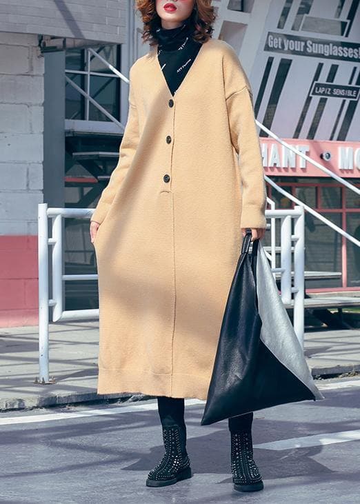 Women v neck side open Sweater outfits Classy khaki Hipster sweater dress AT-NSD191113