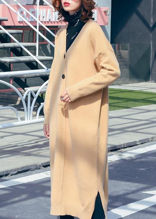 Women v neck side open Sweater outfits Classy khaki Hipster sweater dress AT-NSD191113