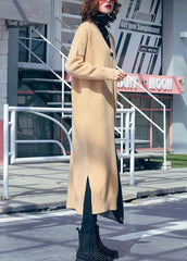 Women v neck side open Sweater outfits Classy khaki Hipster sweater dress AT-NSD191113