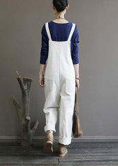 Women's autumn loose loose white corduroy overalls college jumpsuit dylinoshop