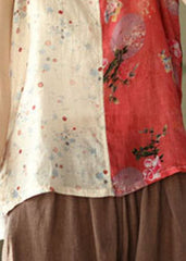 Yellow Red Patchwork Print Linen Spaghetti Strap Tops Colorblock Summer GK-VTP220516