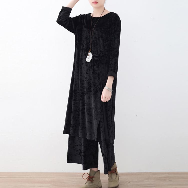 black two pieces autumn oversize corduroy pullover with cozy wide leg pants AM-LTP171124